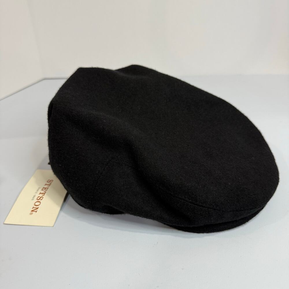 Stetson Newsboy Cap Wool Blend Black Flat Hat Size S/M Small Medium New NWT